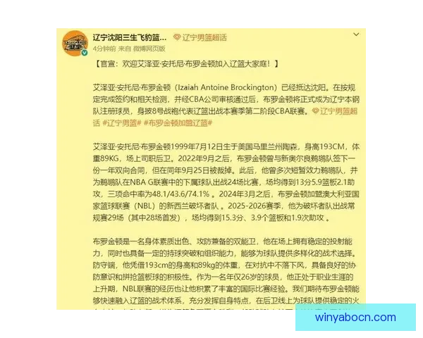 辽宁队正式宣布裁掉外援布罗金顿 场均10分钟贡献7分1.5篮板 辽宁队正式宣布裁掉外援布罗金顿 场均10分钟贡献7分1.5篮板